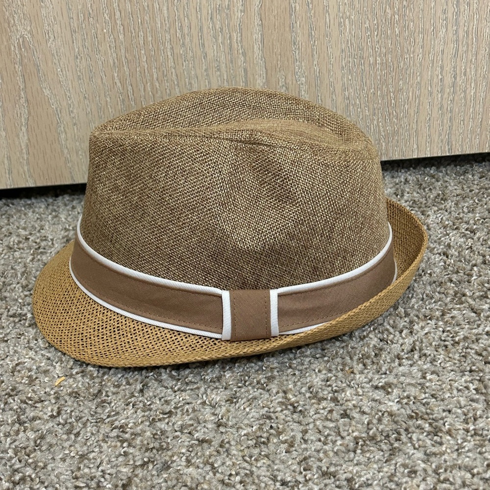 David and Young Straw Blend Fedora Hat Brown Trim Black Interior Padded Size M/L